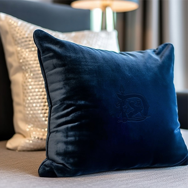 D Crest Blue Velvet Cushion