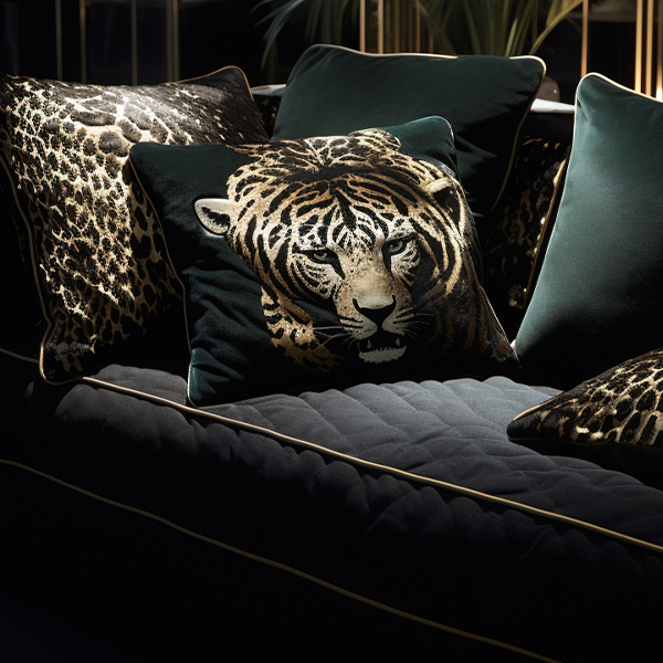 Black Tiger Print Velvet Cushion