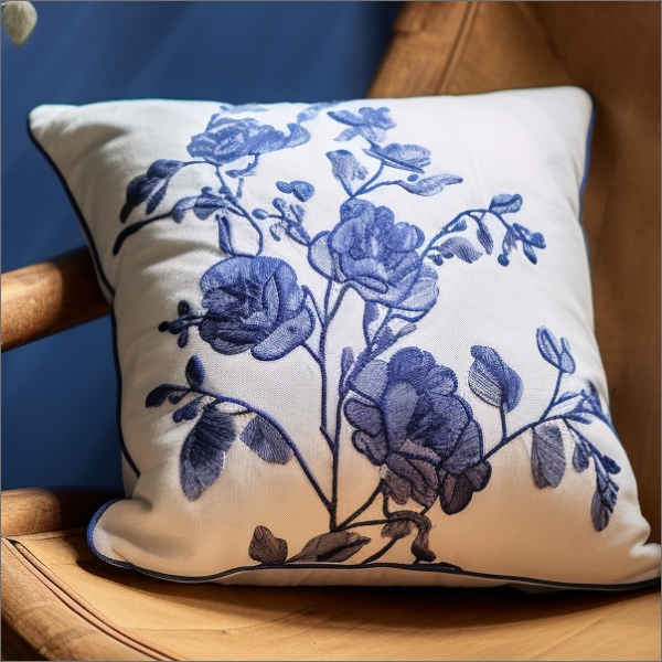 Blue Rose Embroidered Cushion